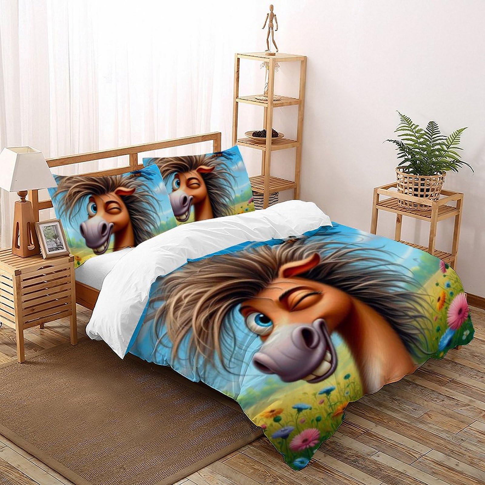 Housse de couette double poney en microfibre anti-plis avec ses taies