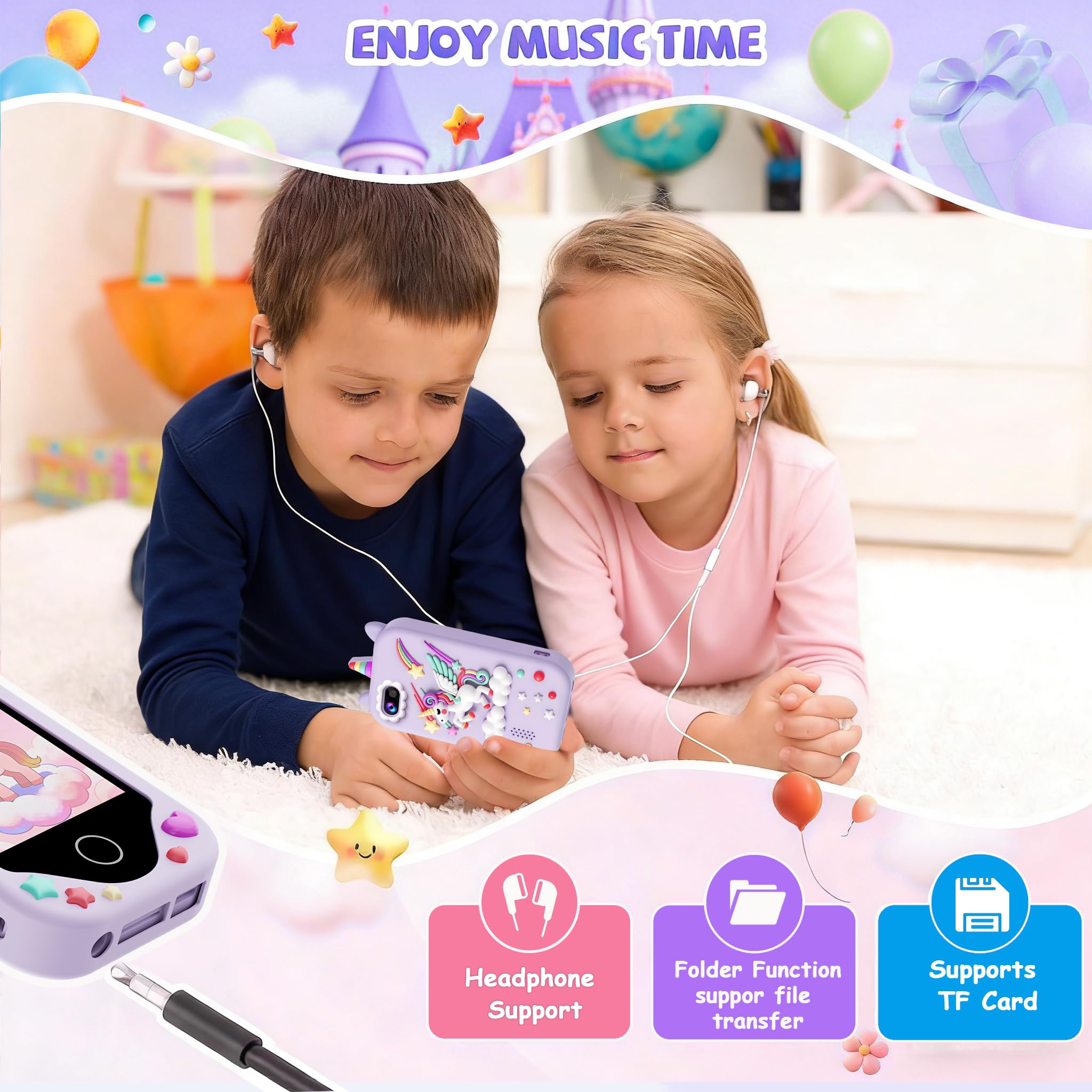 Kinder Smartphone für Mädchen, Kinder Telefon Spielzeug mit Touchscreen, Kinder Weihnachtsgeburtstagsgeschenk für Alter 3-8 Jahre alt, Dual-Kameras, Lernen, Musik-Player, Spiele, Lila