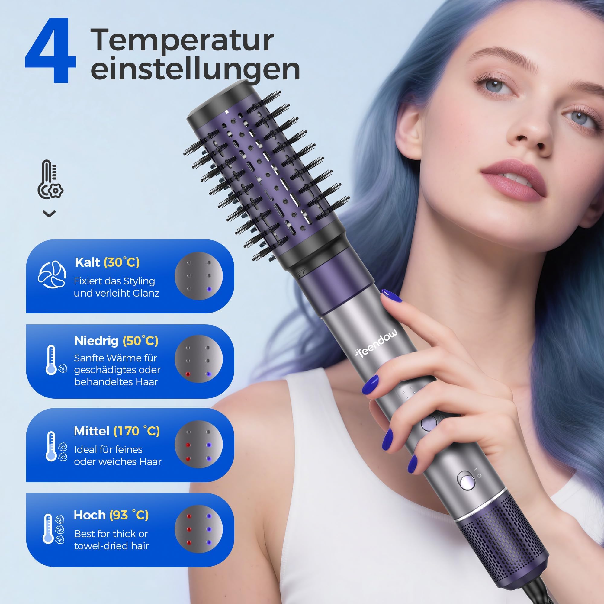 Teendow Airstyler zestaw do stylizacji włosów 7 w 1 z torbą do przenoszenia – automatyczna lokówka, Beach Waves Styler, suszarka jonowa, suszarka do włosów, okrągła suszarka do włosów i prostownica