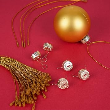 100 Pieces Round Christmas Ornament Caps and Ornament Hangers String Set