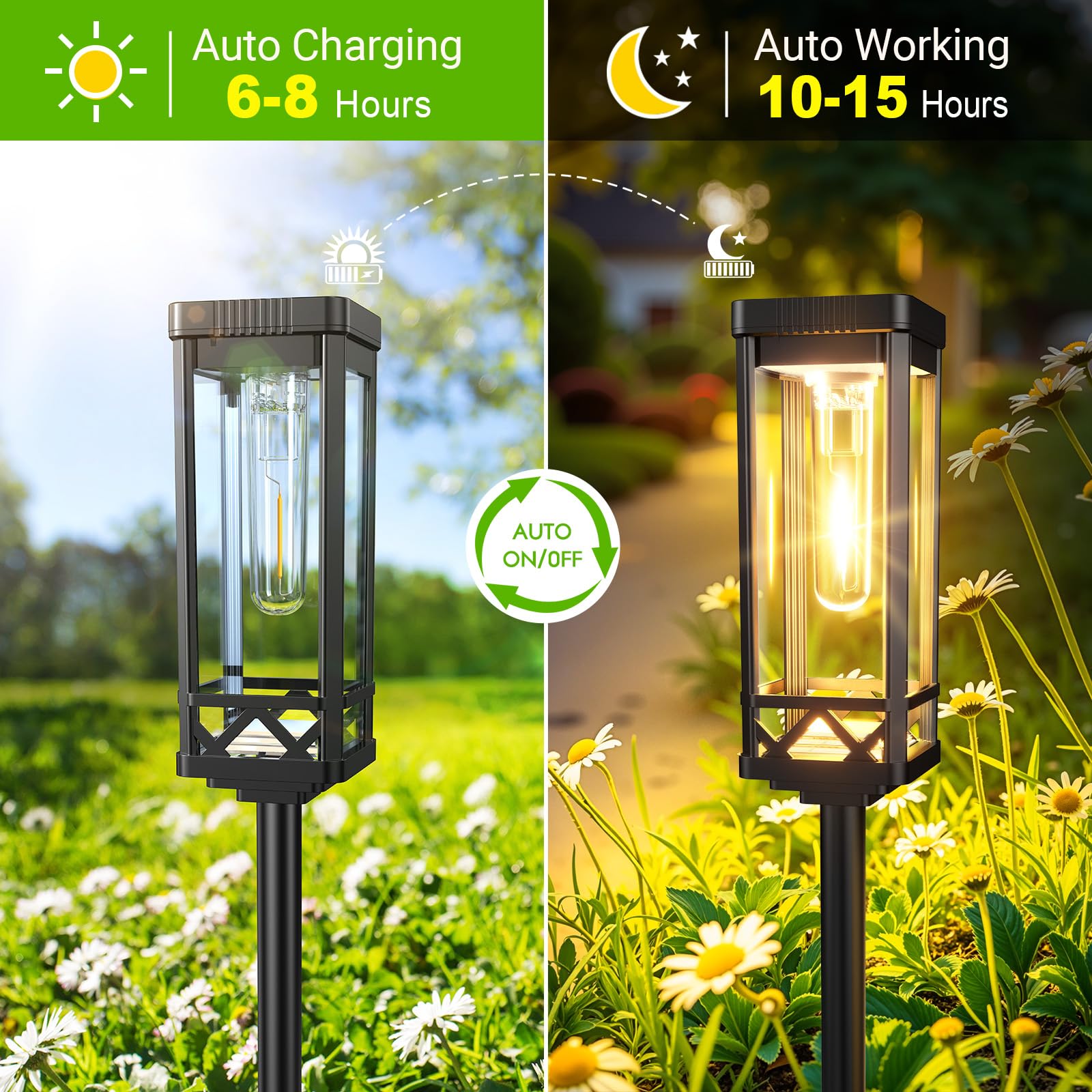 BUCASA Solarleuchten Außen 6 Stück Superhell 1000mAh Batterie 15Std. IP65 Wasserdicht Gartenleuchten