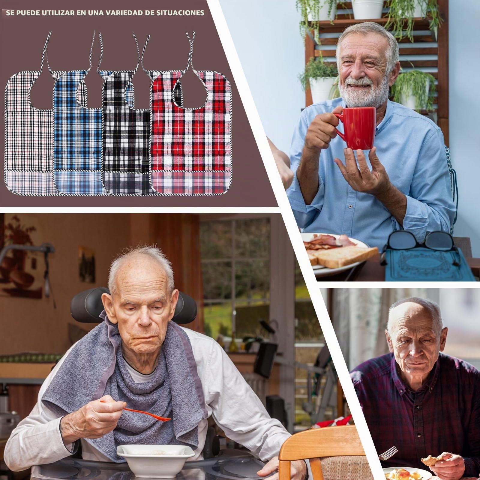 Baberos Para Adultos - 4 Piezas Impermeables, Reutilizables y Lavables Para Hombres, Mujeres y Personas Mayores Con Discapacidad