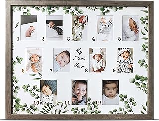 Baby Monthly Milestone Photo Frame | 12 Month Milestone Baby Frame | Monthly Baby Picture Frame | Eucalyptus Leaf Baby Frame | My First Year Frame | Baby Shower Gifts (20.5" x 16.5")