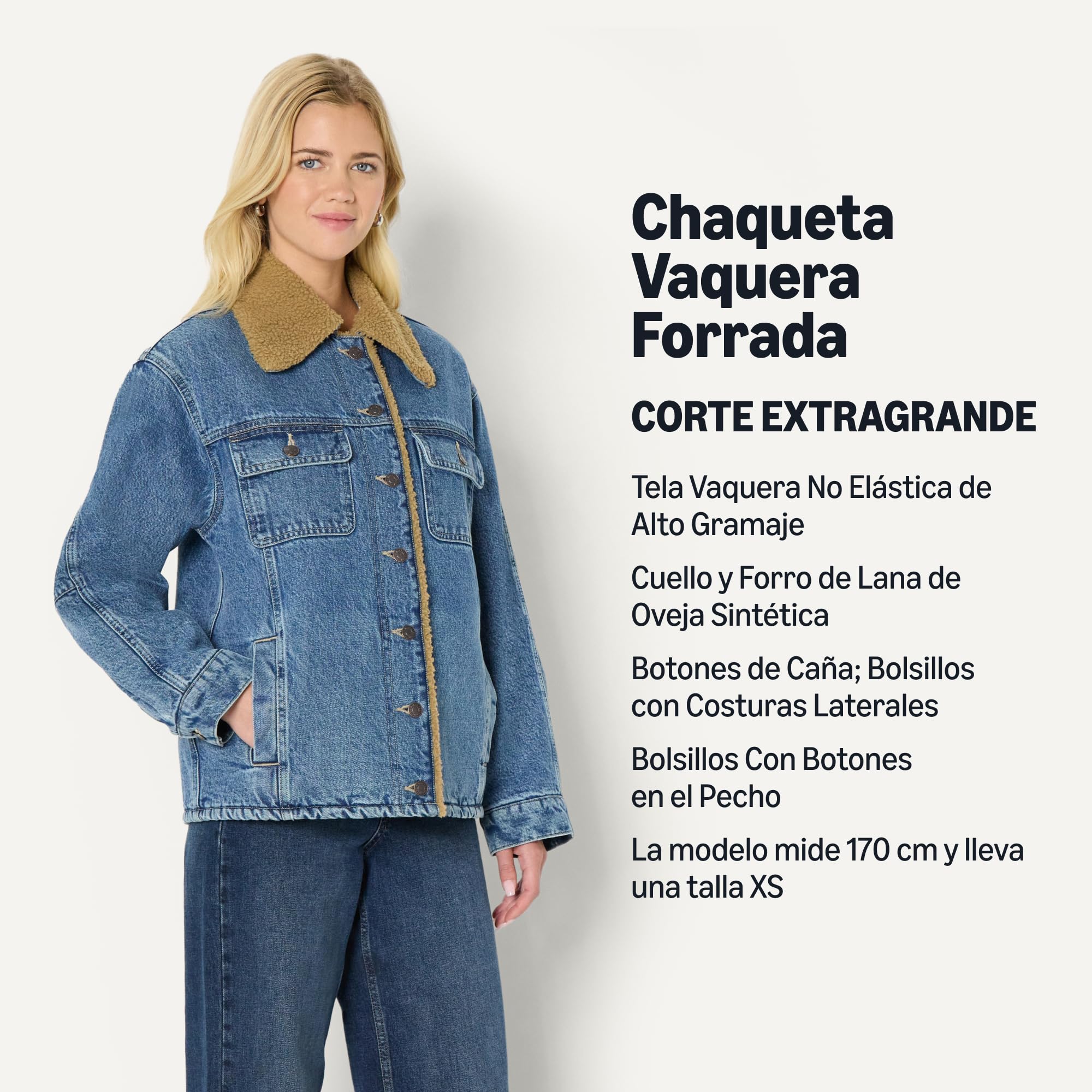 Amazon Essentials Mujer Chaqueta Vaquera con Forro de Vellón Sintético de Corte Extragrande