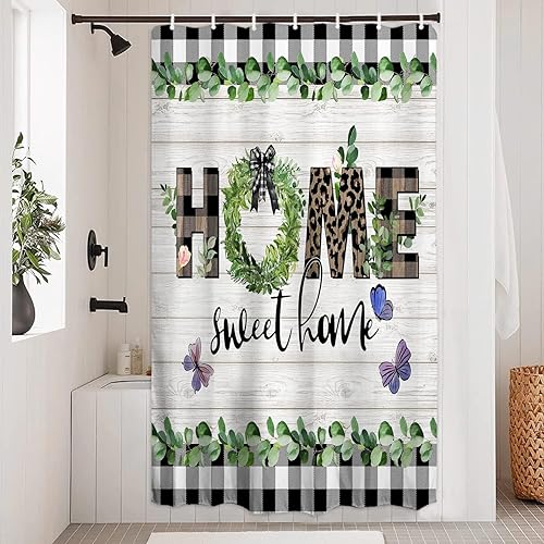 Baccessor Cortina de ducha de estilo rústico con diseño de búfalo a cuadros para el hogar diseño de hojas pequeñas 36 x 72 pulgadas impermeable tela