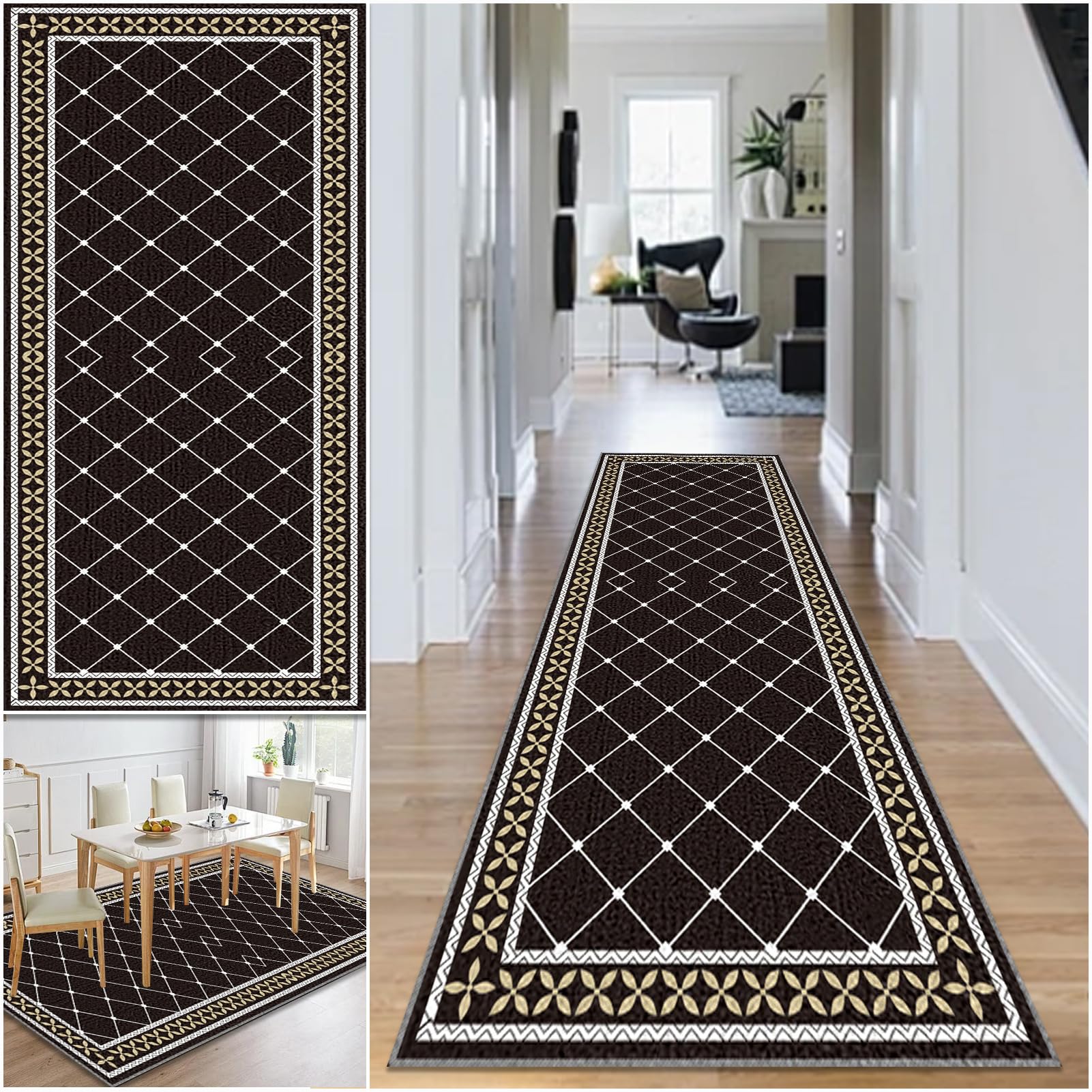 Hallway Runner Rug Non Slip Washable Kitchen Runner Rug 40 x 230 cm Area Rugs Hallway Hall Runners Narrow Rug Low Pile Carpet Runners with Anti-Slip Backing Floor Runner for Hallway Entryway Laundry