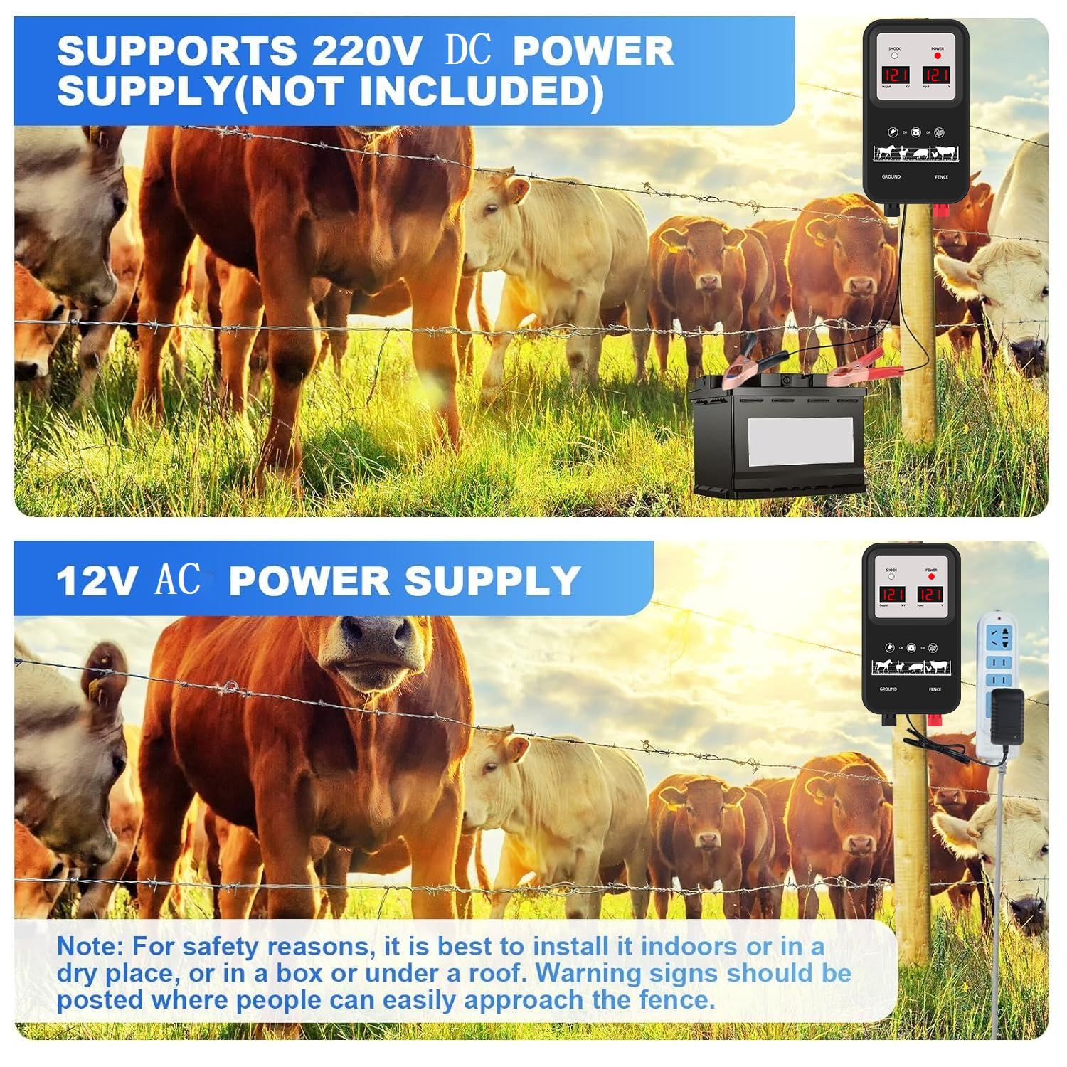 15KM Pastor Eléctrico, 2J Cerca Eléctrica Controlador de Pulso de Alto Voltaje Seguro Cercado Eléctrico para la Prevención de la Fauna Salvaje, Granja, aves de Corral, Jardín (Negro)