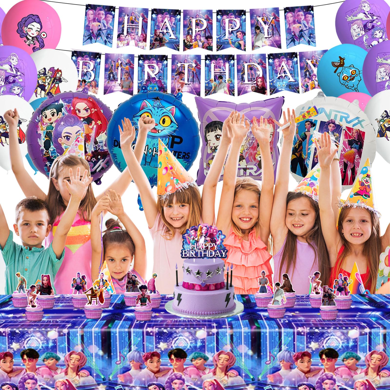 Set di Decorazioni per Compleanno da 47 Pezzi, Include Striscione di Compleanno, Toppers per Torte, Palloncini in Lattice, Decorazioni per Compleanno Adatte ai Bambini