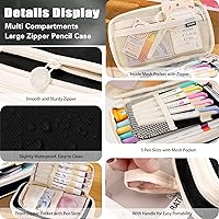 Vista 6 de Estuche para lápices de gran capacidad, organizador de 4 compartimentos, bolsa expandible para bolígrafos, bolsa de papelería portátil con asa