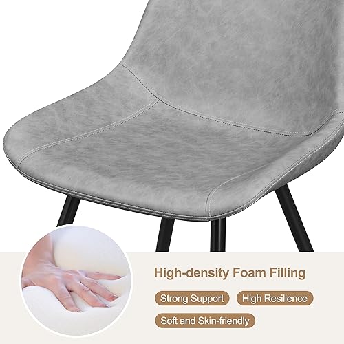 Miniatura 5 de Yaheetech Juego de 6 sillas de comedor modernas tapizadas, sillas laterales grises de mediados de siglo con patas de metal de piel sintética para