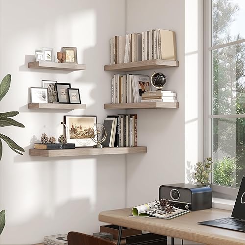 Miniatura 7 de Heimlove Estantes flotantes de 24 pulgadas para pared, estante de baño gris de 9.3 pulgadas de profundidad sobre inodoro, estantes de madera rústica