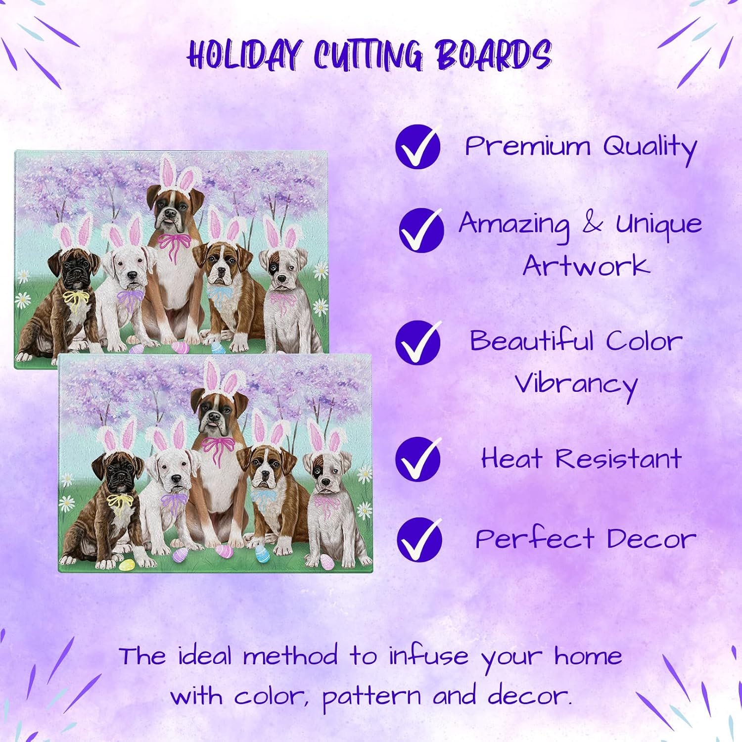 Easter Holiday Family Bouviers des Flandres Dog Cutting Board For Kitchen - Scratch & Stain Resistant - Designed To Stay In Place - Perfect for Chopping Meats, Vegetables - 16" x 12"