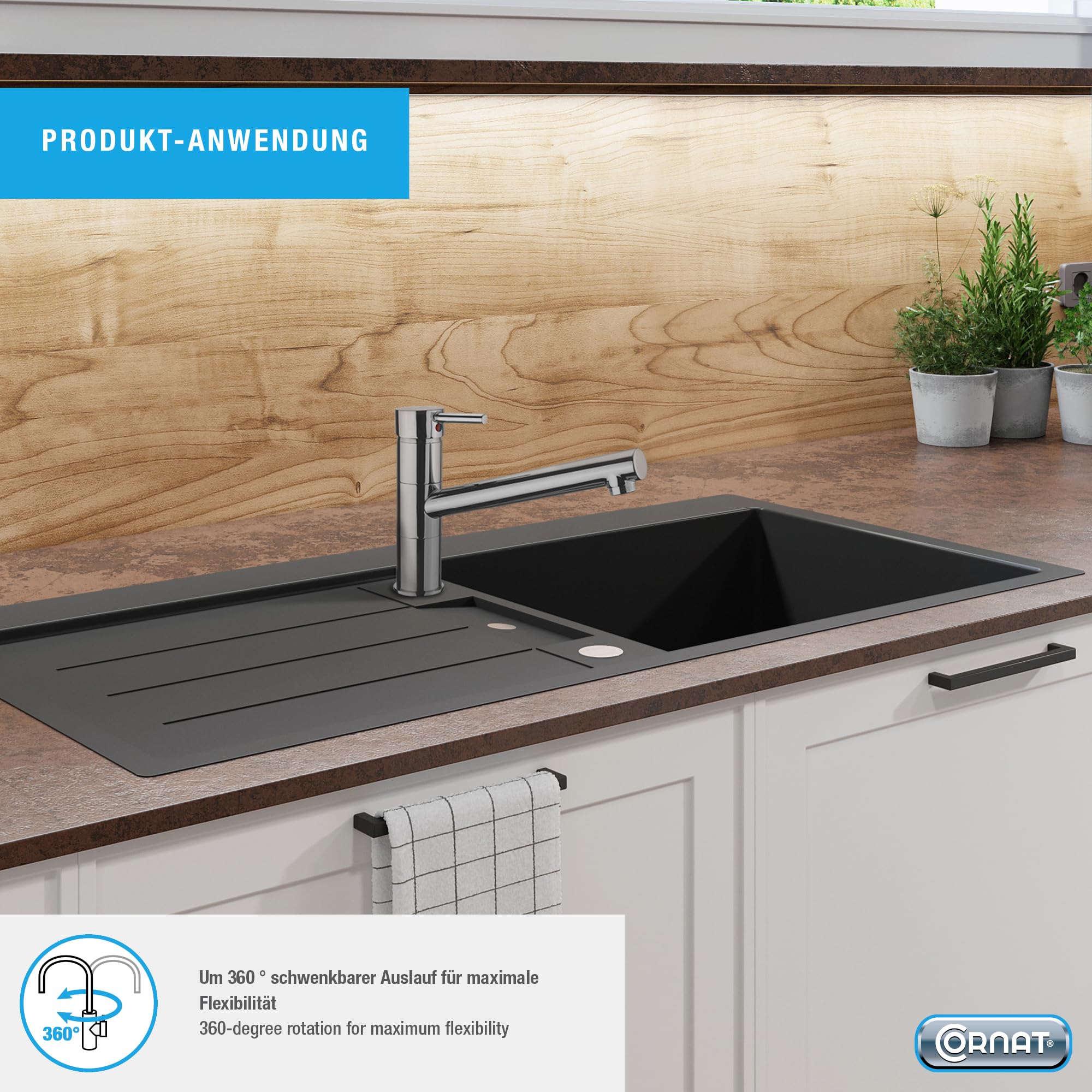 Cornat ZEL5 3045 Zelina Mitigeur monocommande pour évier avec bec orientable Chrome