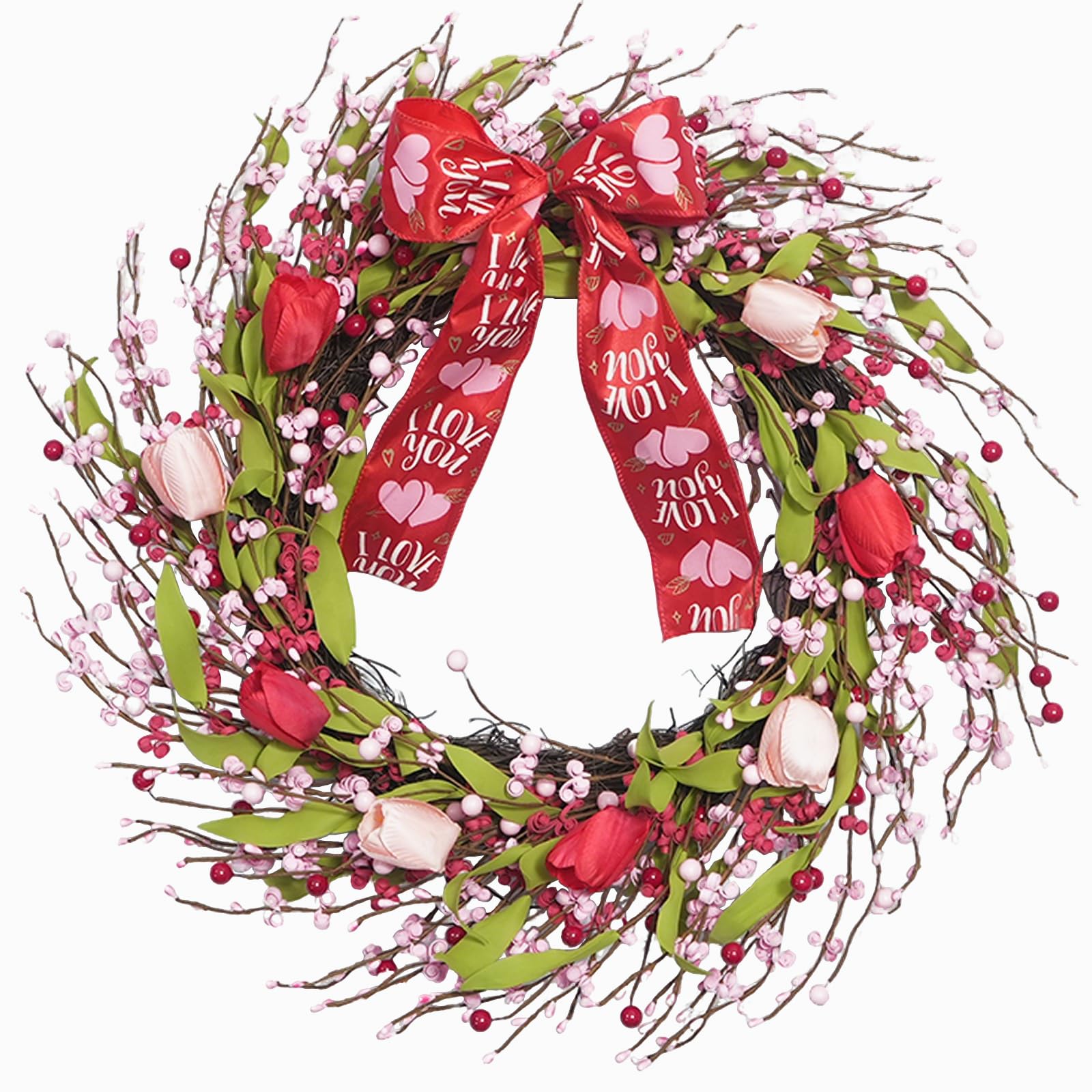 Couronne bouclée rose rouge tulipe pe Saint-Valentin pour porte