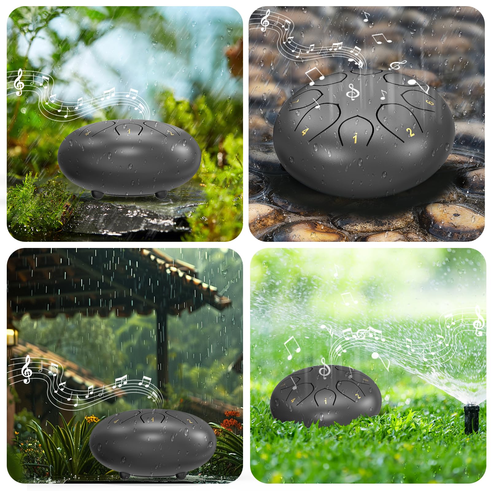 Tambour à Pluie Pour Jardin Extérieur, 15,2 Cm - 8 Notes - En Acier - Pour Chakra De