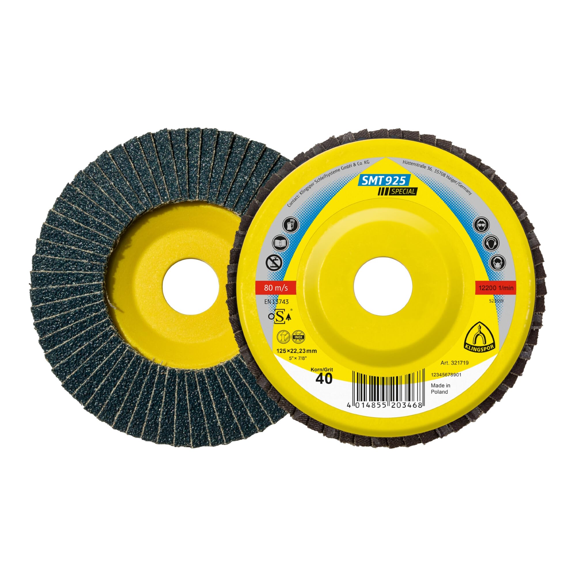 Klingspor 321678 SMT 925 SPECIAL, Schleifmop Scheibe, SPECIAL, Verpackungseinheit 10, 125X22,23, 60 x forma O, 10