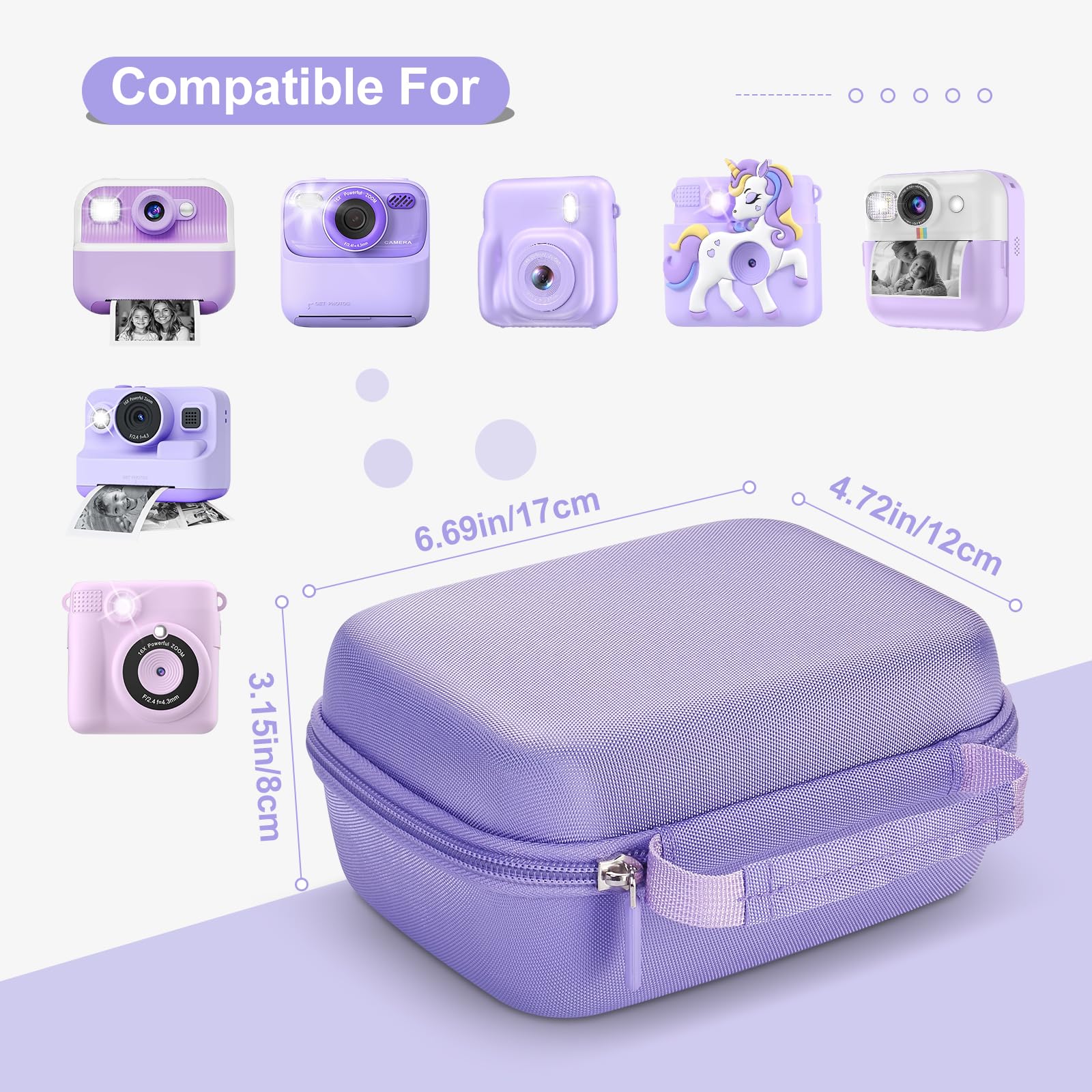 Kids Custodia per Fotocamera Compatibile con HiMont/GREENKINDER/CAMCLID/ASTGMI, Borsa Organizzatrice per Fotocamera a Stampa Istantanea Portatile (solo custodia) - Viola