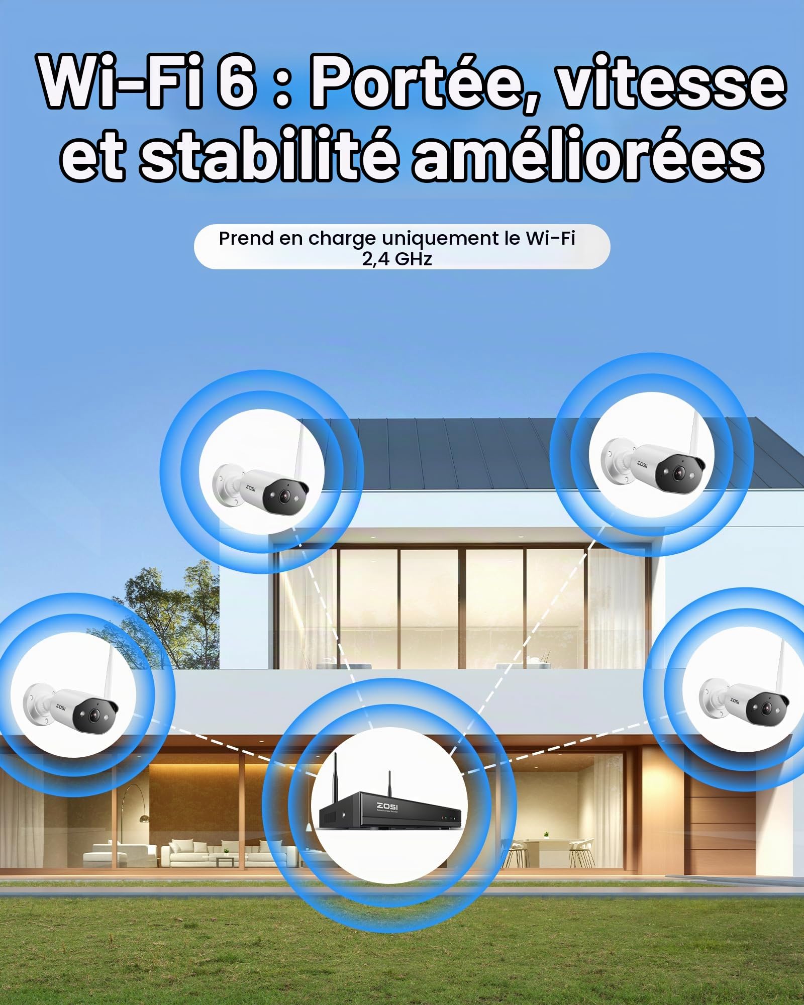 ZOSI 2K Kit Caméra de Surveillance WiFi6 NVR 8CH 8MP 1TB HDD
