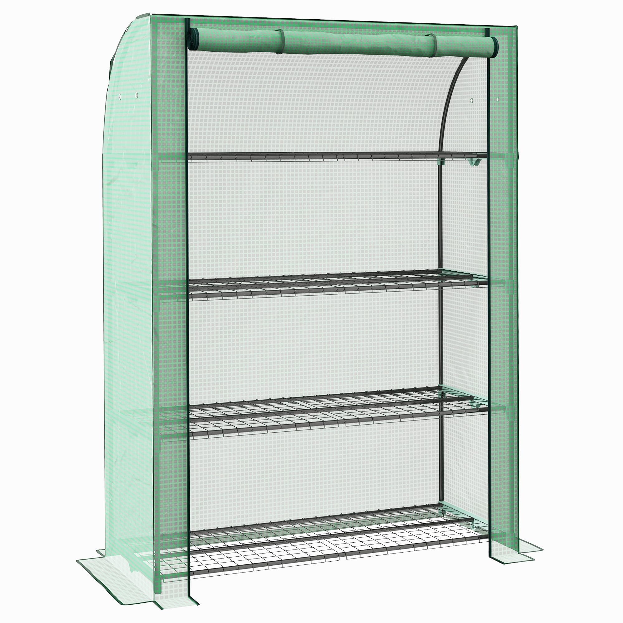 Outsunny Mini serra da giardino per balconi a 4 livelli con struttura in acciaio e telo in PE rinforzato, porta avvolgibile portatile per interni ed esterni, 120 x 50 x 170 cm, verde