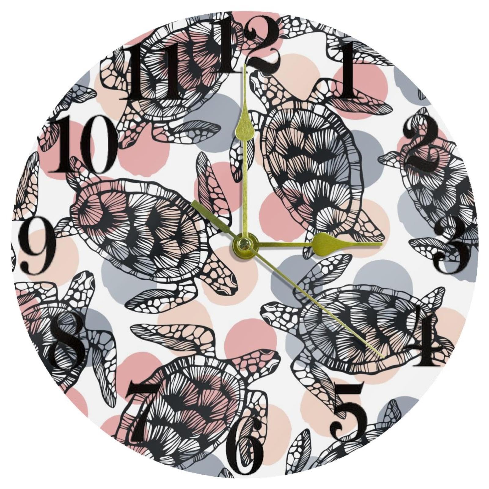 Horloge murale ronde à quartz silencieuse à pile motif tortue