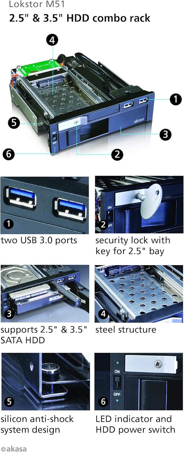 Akasa AK-IEN-01 Lokstor M51 2.5 inch and 3.5 inch HDD Combo Rack