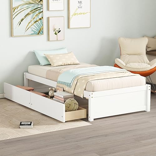 Miniatura 1 de Harper & Bright Designs Cama individual con almacenamiento, marco de cama individual de madera con 2 cajones, cama individual para niños con soporte