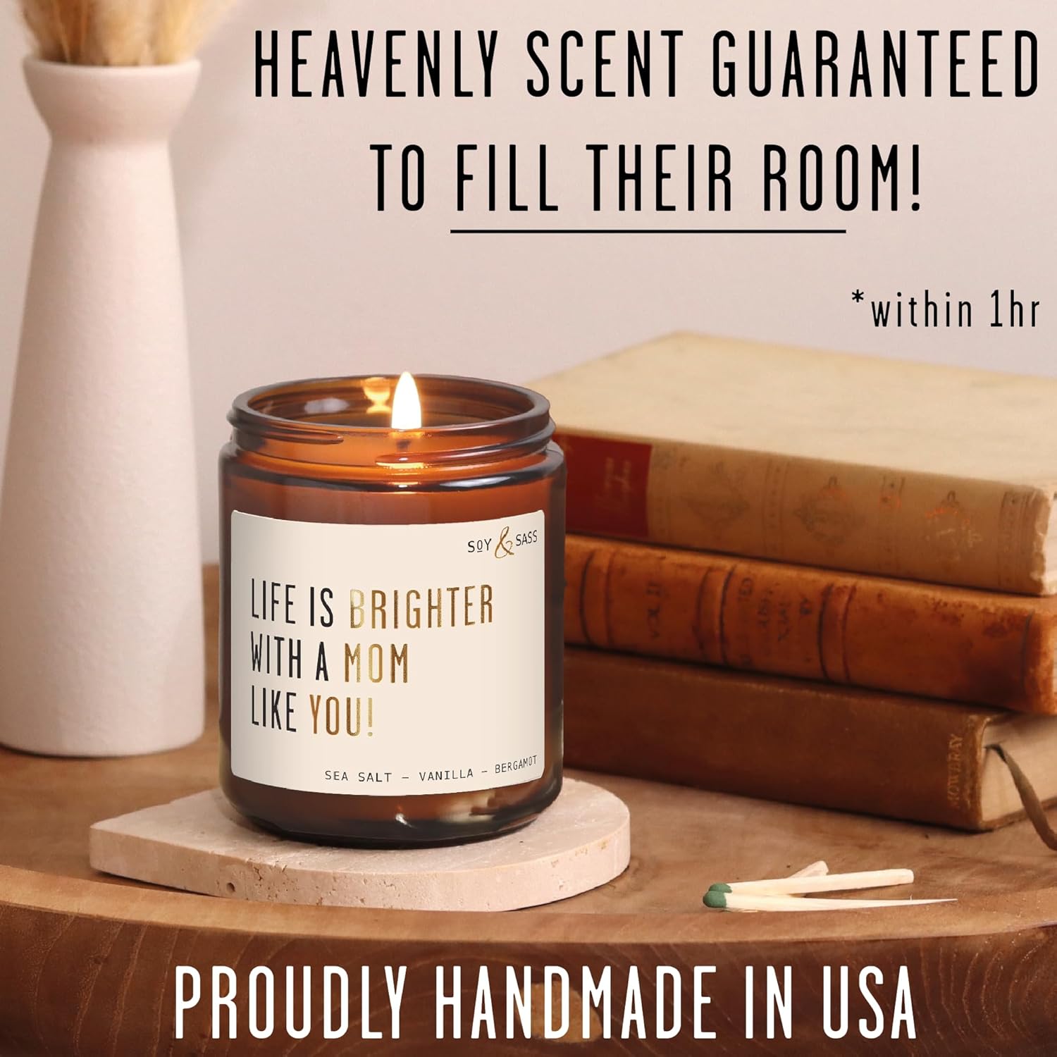 Soy and Sass 'Life is Brighter with a Mom like You' Sweet Fig & Sandalwood Jar Candle, 9 oz, 50 Hr Burn, USA Made - Image 7