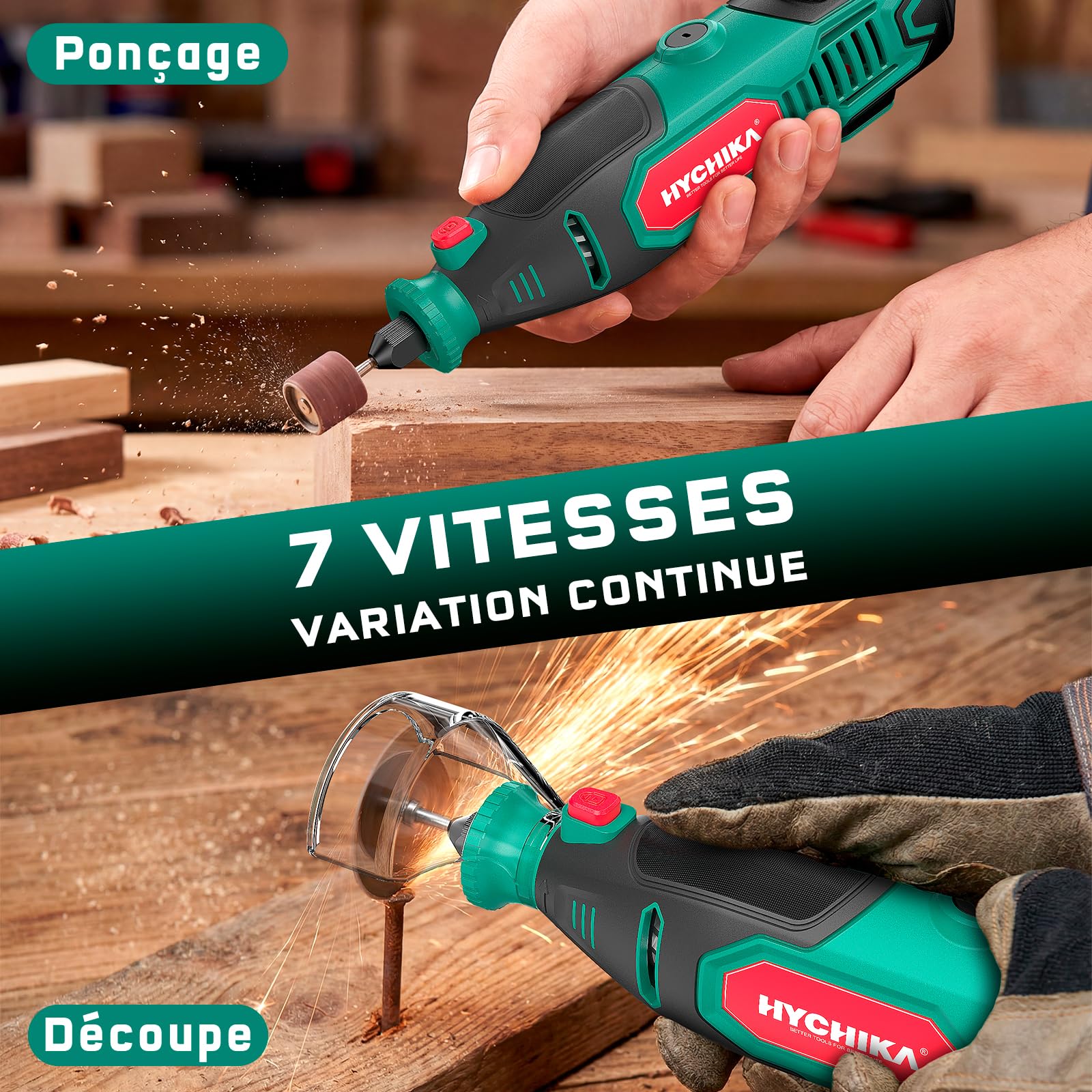 HYCHIKA 150W Outil Rotatif Affûteuse Chaîne 7 Vitesses 10000-33000 tr/min 167 Accessoires Ponçage Polissage Découpe Perçage Gravure