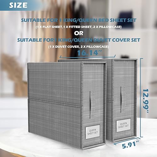 Miniatura 3 de SheetCube - Juego de sábanas organizador de 3 unidades (tamaño Queen o King o de gran tamaño), caja de almacenamiento plegable para juego de funda