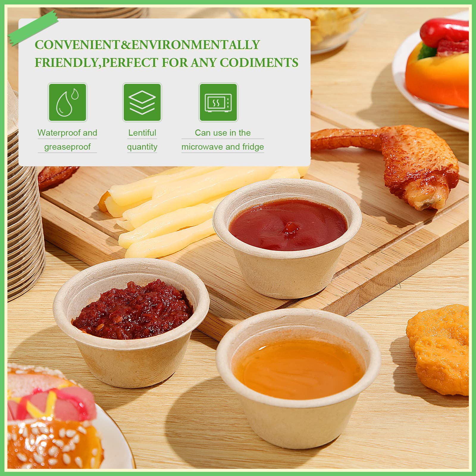 Zubebe 800 paquetes de 2 onzas desechables de fibra de bagazo para souffle de fibra de bagazo natural, tazas de muestra para porciones de salsa pequeñas, muestras de aperitivos y charcutería