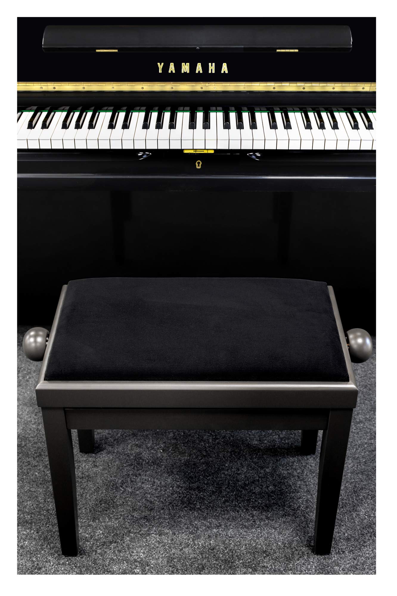 Classic Cantabile Pianobank - höhenverstellbare Klavierbank aus Massivholz mit Spindelmechanik, Cordbezug, 55 x 32 cm Sitzfläche, rutschfeste Füße, 47 bis 56 cm Höhe, Dunkle Walnuss matt