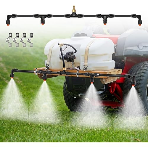 HooLing Boom Sprayer Wand with 4 Nozzles, ATV Sprayers Boom Kit with Brass Fittings, Wide Coverage Sprayer Attachment for UTV Tractor Tow Behind Sprayers, Leak Proof Agricultural Lawn Spray System