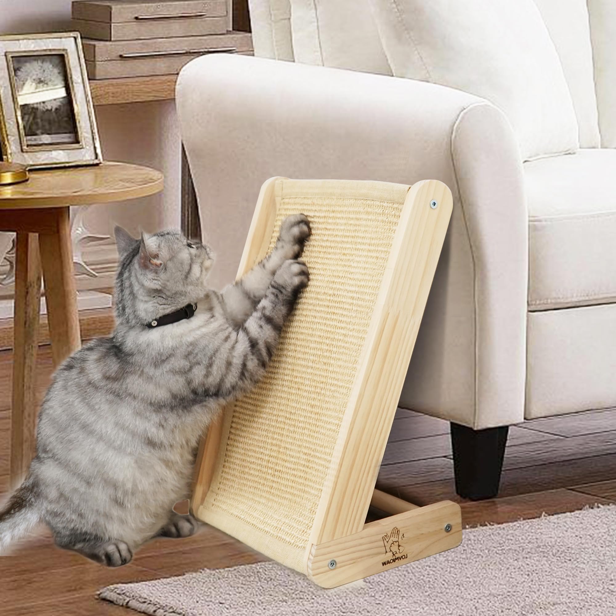 LOVMIOAW Cat Scratcher, L-Shape Cat Scratcher for Indoor Cats, Three Modes Cat Scratcher, Durable Natural Sisal Cat Scratch Furniture Protector