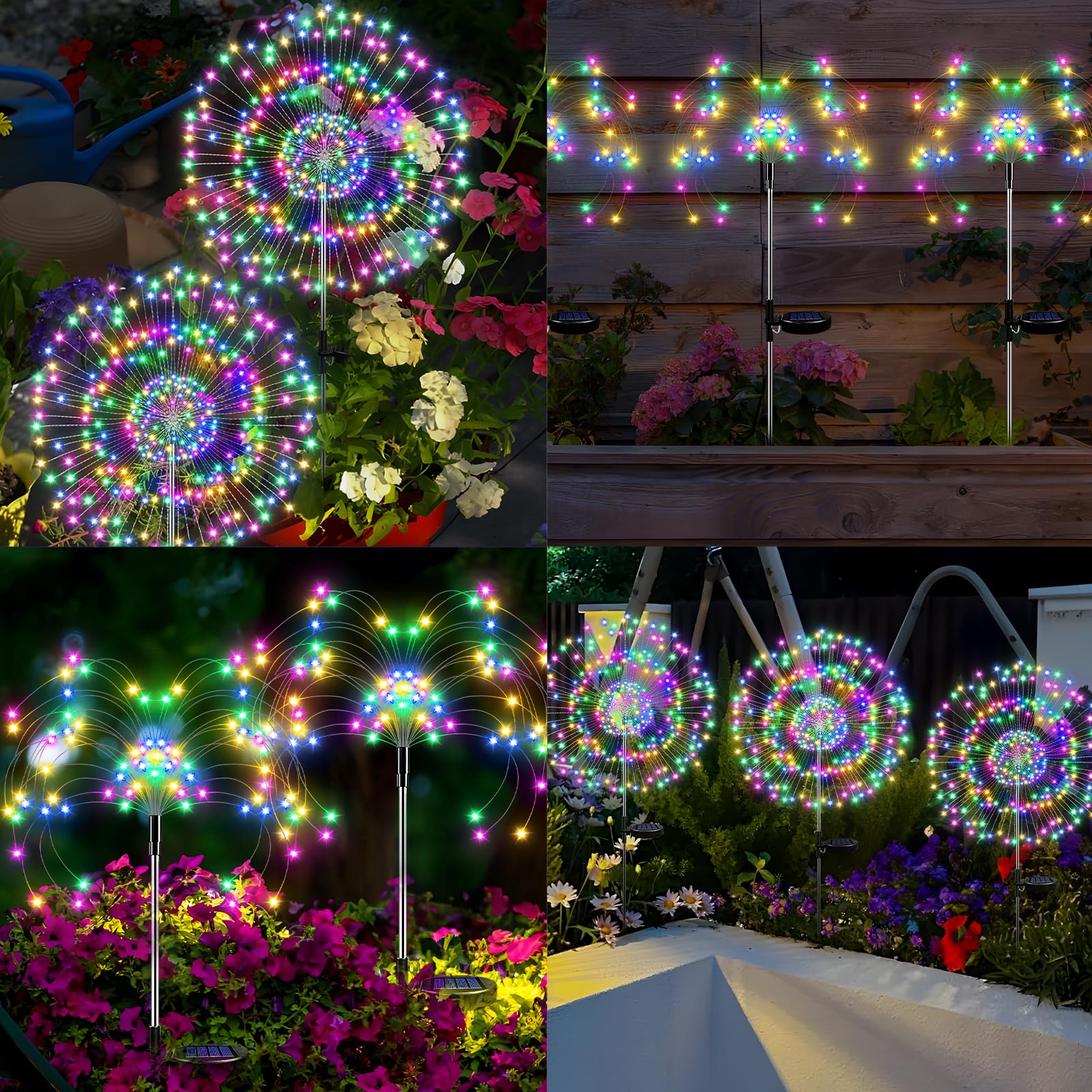 HELESIN Solar Starburst Lights, 105 LED Powered 35 Copper Wires String Landscape Light-DIY Flowers Fireworks Decoration for Outdoor Garden Home Walkway Patio Lawn Backyard (Rainbow Colorful, 4Pack) - 4