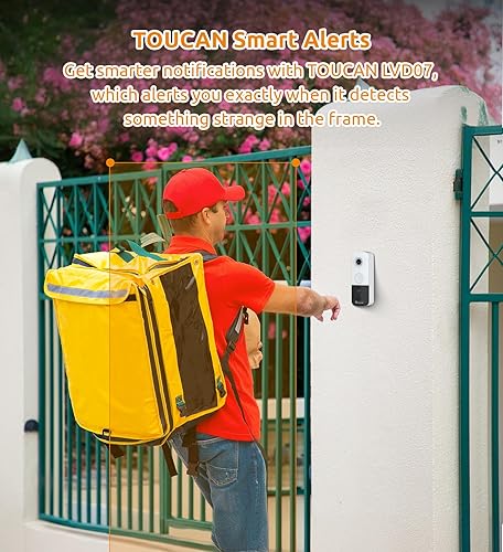Miniatura 3 de TOUCAN Cámara de timbre, timbre de video con timbre, conversación de 2 vías, WiFi de 2.4 GHz, visión nocturna, detección de movimiento PIR,