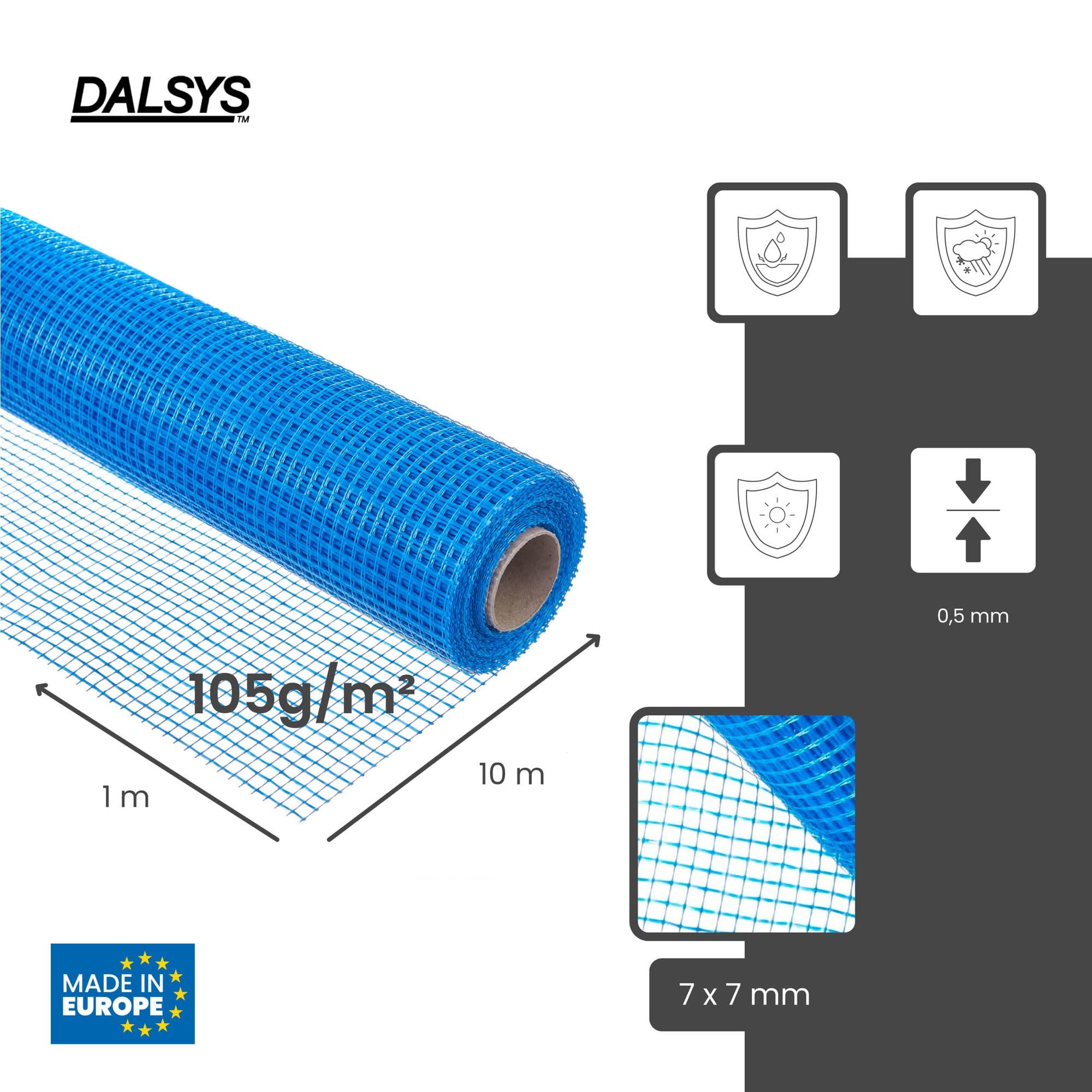 Treillis d'armature universel 105g/m² 7x7mm 10m² (10m x 1m) Tissu fibre de verre, treillis enduit int. & ext., sous-enduit
