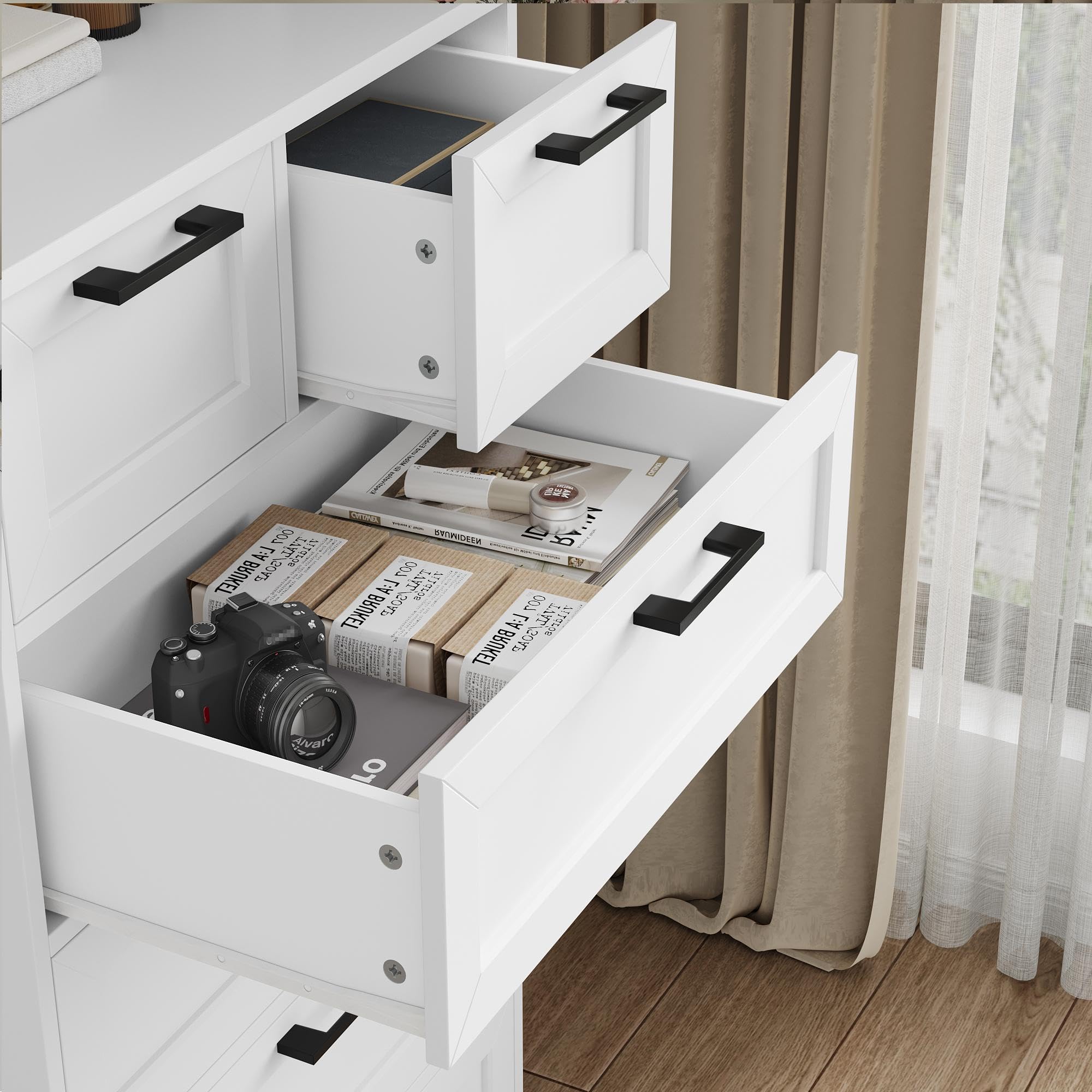 HOCSOK Cassettiera Bianca, Mobiletto con 6 Cassetti, Comò in Legno, Cassettiera Alta per Camera da Letto, Soggiorno, Corridoio, Moderna, 40 x 60 x 99,5 cm