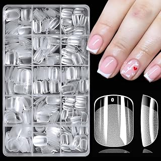 Acrylic Nails Kit, 300pc Extra Short Square Nail Tips Clear Acrylic Nail Set, XS Short Square Fake Nail Clear Press of Nails Kit with Nail Art Sticker Decals Nail Supplies for Gel Nail Extension