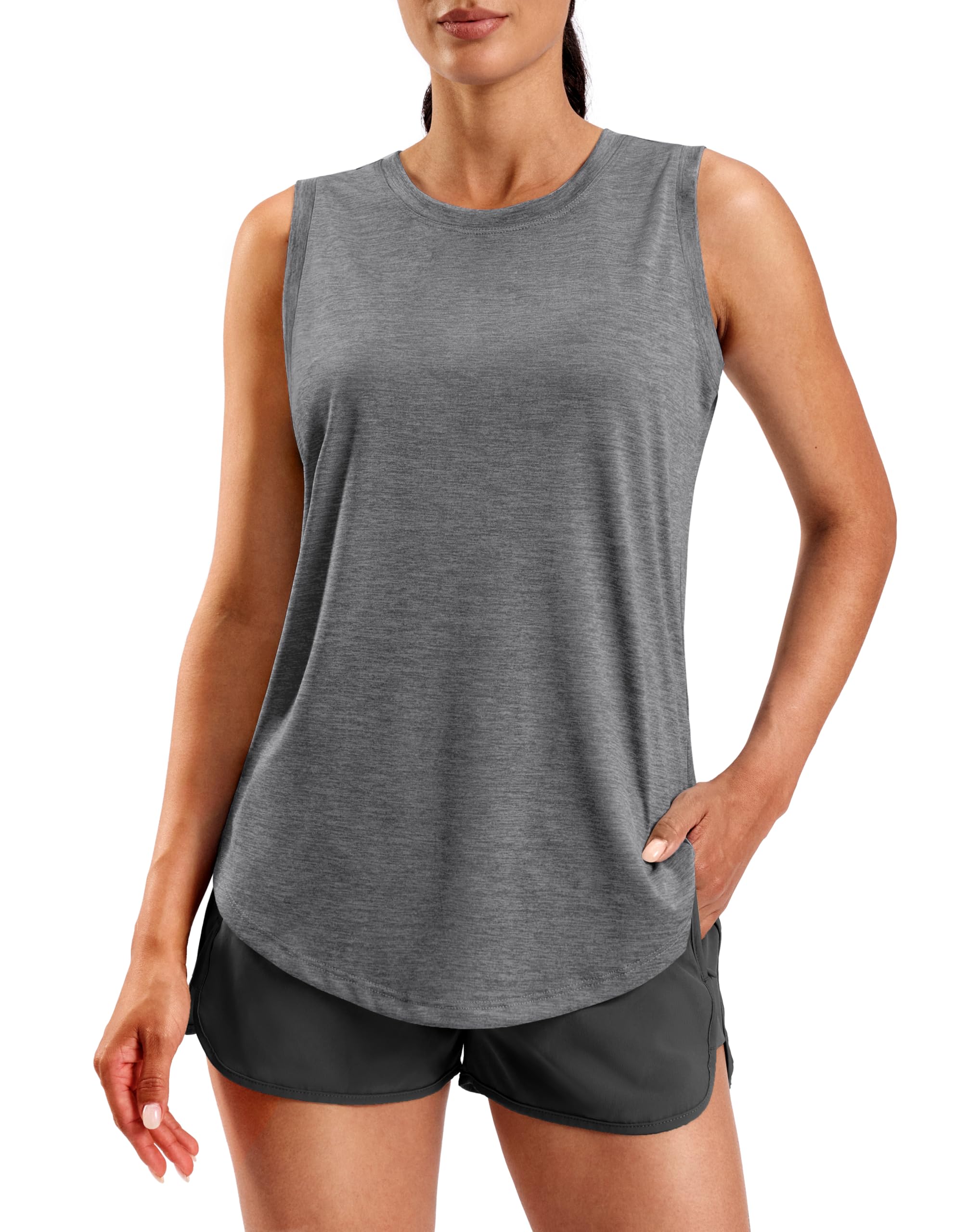 Women's Lightweight Long Workout Tops Sleeveless Tennis Gym Yoga Shirts Athletic Running Tank Top for Women Loose Fit