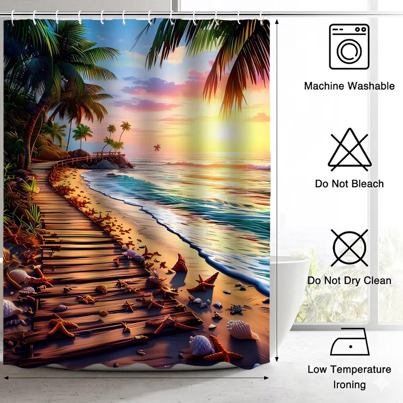 Zasłona prysznicowa plażowa 200 x 240 cm, wodoodporna, szybkoschnąca tkanina poliestrowa, bardzo długa zasłona prysznicowa z obciążonym dnem i 12 haczykami, nadaje się do prania, zasłony łazienkowe do