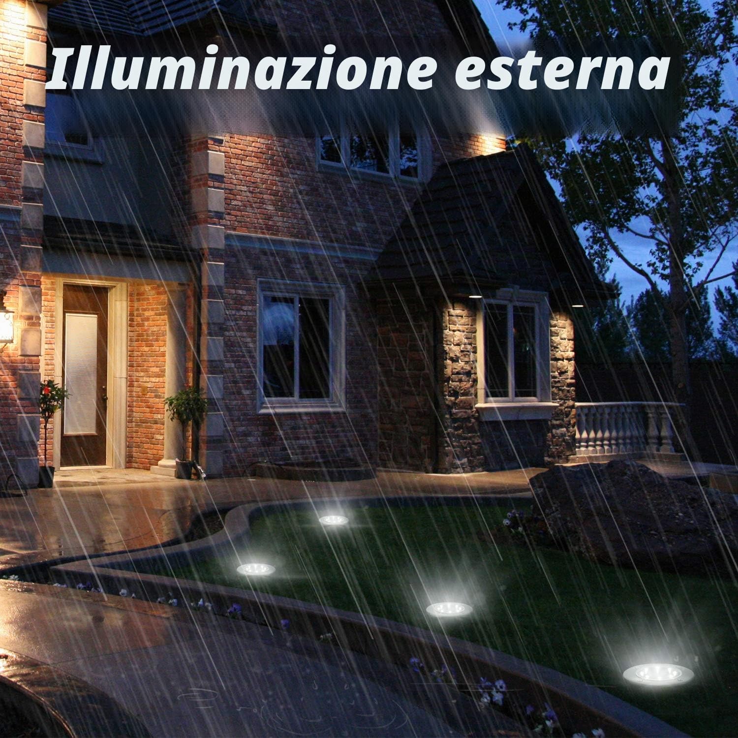BrizLabs 12 Pezzi Luci Solari Giardino Esterno, 8 LEDs Luce Sepolta Faretti Terra Solare Impermeabile Bianco Freddo Lampada Solare Decorazione per Vialetto Paesaggio Cortile Scala Prato Strade