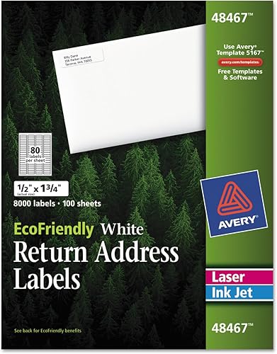 Avery 48467 Etiquetas ecológicas de dirección de retorno láserinyección de tinta, 5 x 1.75, 8000caja