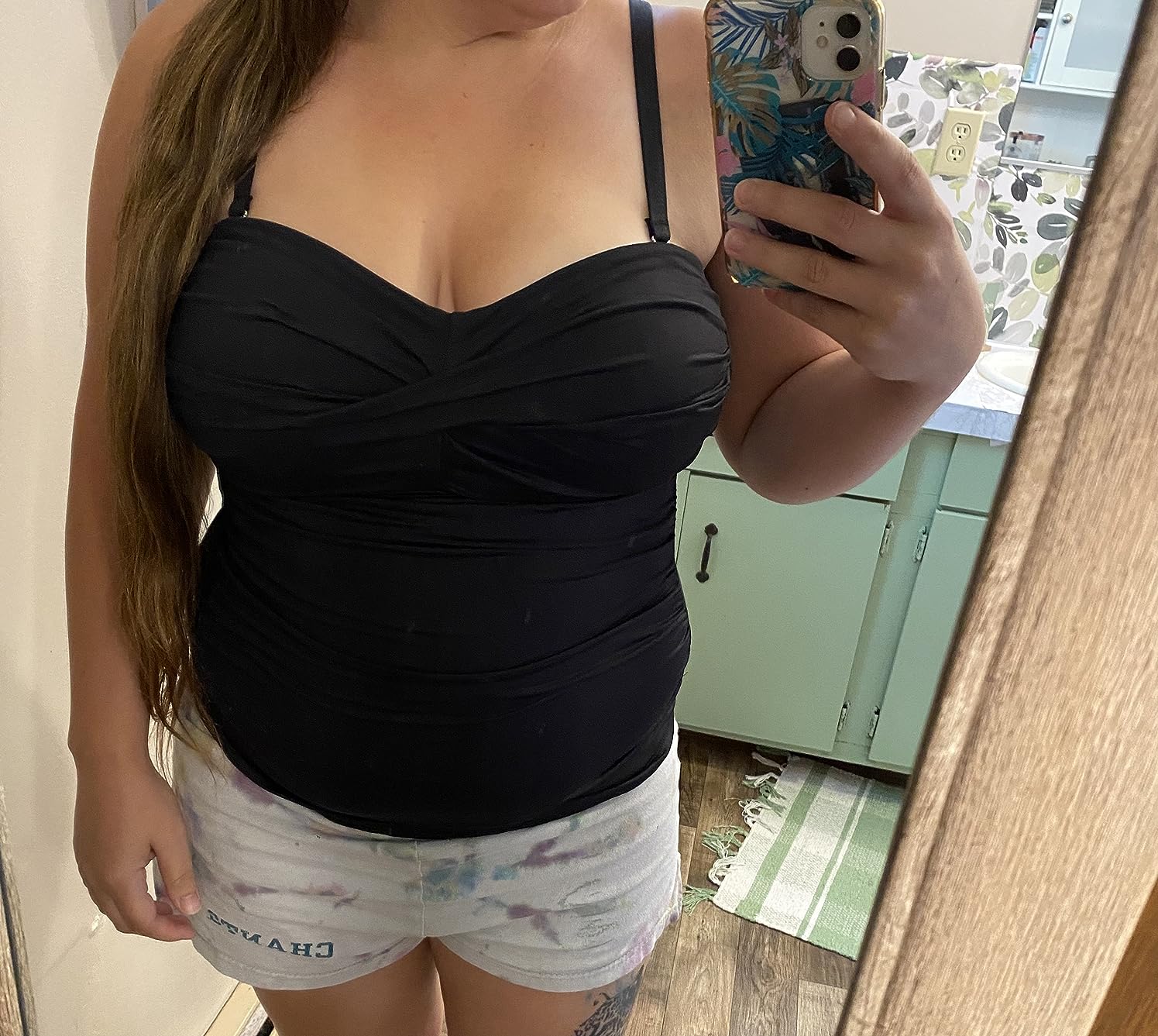 Holipick Women's Twist Front Tankini Top - Bandeau Style, Tummy Control, Push-Up (Swimsuit Top Only)