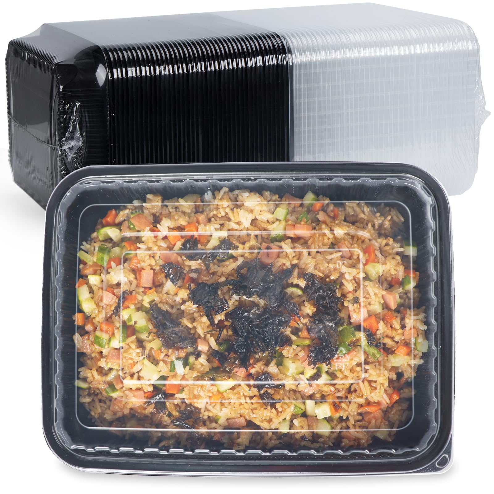 Meal Prep Containers Reusable 40 Pack 47oz - Shrink Wrap Leakproof | BPA Free Freezer & Microwave Safe Meal Prep | Portion Control Leftovers Food Container with Lid | Catering Takeout Boxes