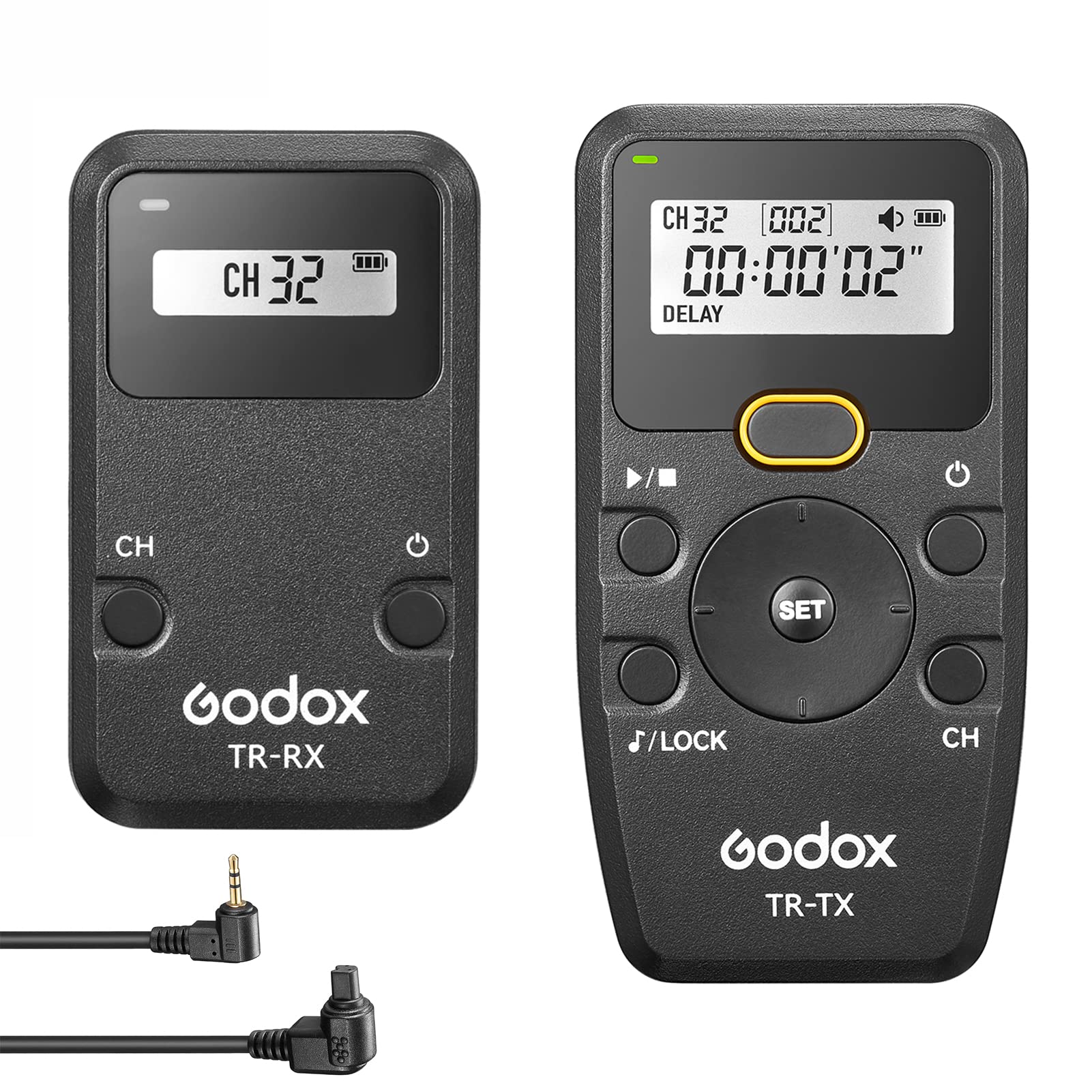 Godox TR Series 2.4G Minuterie sans Fil Télécommande Obturateur de caméra (transmetteur et récepteur) 6 réglages de minuterie 32 canaux Distance de contrôle de 100 m avec câble d'obturateur TR-C3