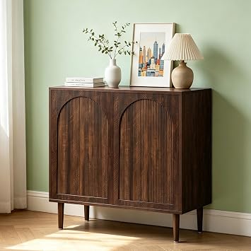 Bifins Dark Walnut 31.5 Fluted Sideboard Buffet Cabinet with Storage