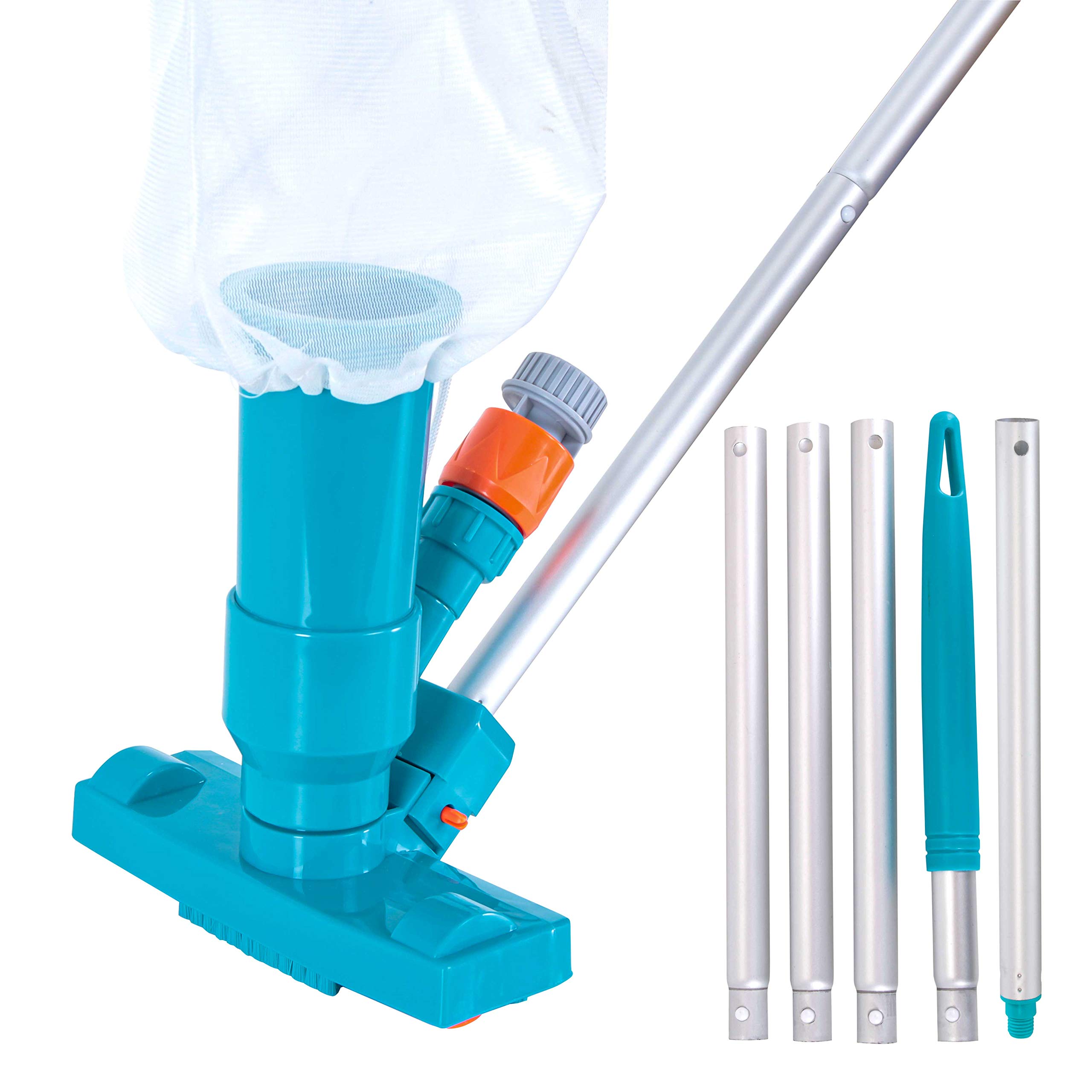 U.S. Pool Supply Portable Deluxe Jet Pool Vacuum Underwater Cleaner with 5 Section Pole, 3 Scrub Brushes, Leaf Bag, Telescopic Pole Attachment - Above Ground Pools, Spas, Ponds - Attach to Garden Hose