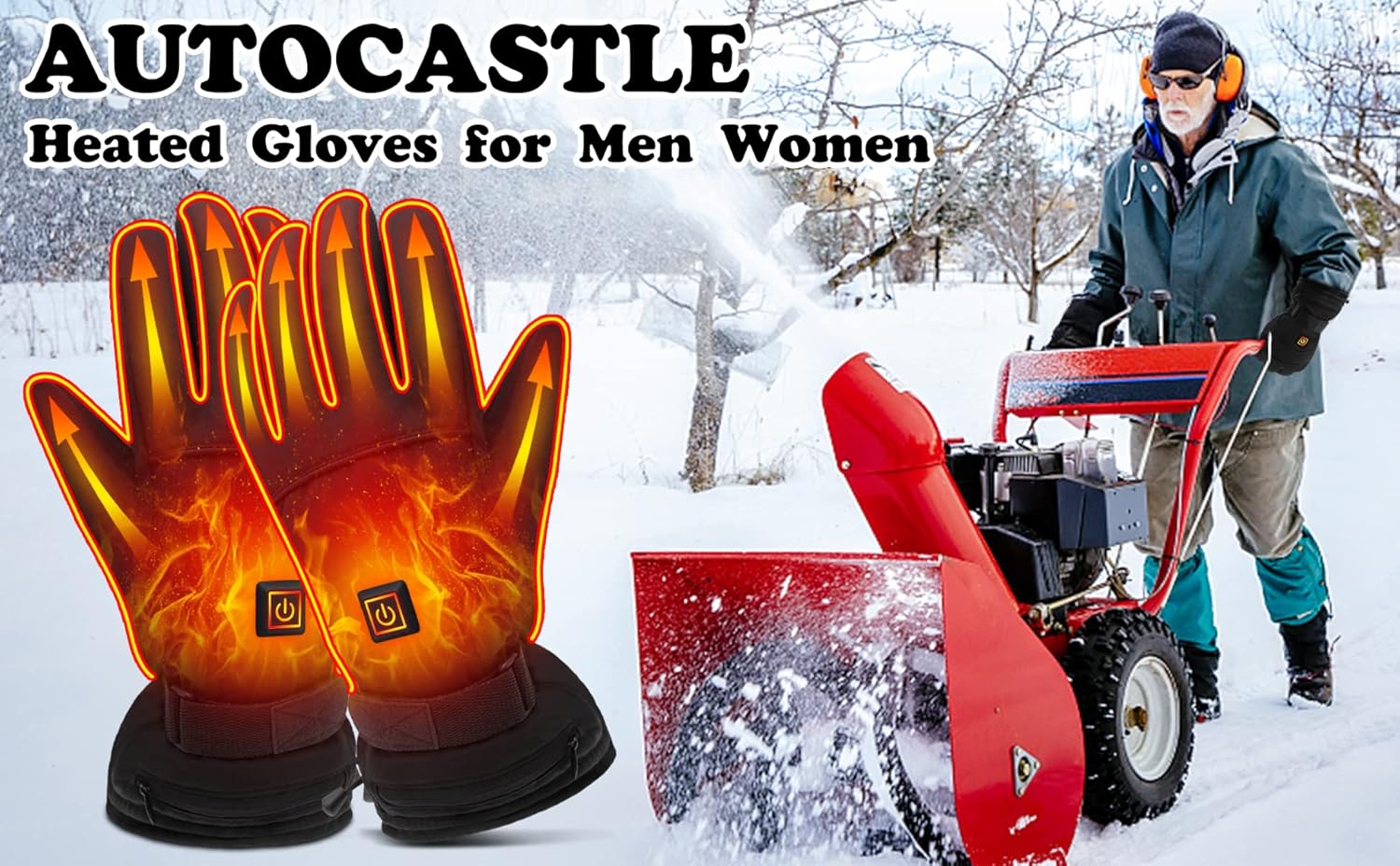 Autocastle Heated Gloves with Touchscreen Function - Rechargeable Electric Battery, Warm Gloves for Men & Women - Ski, Cycling, Hunting & Winter Use