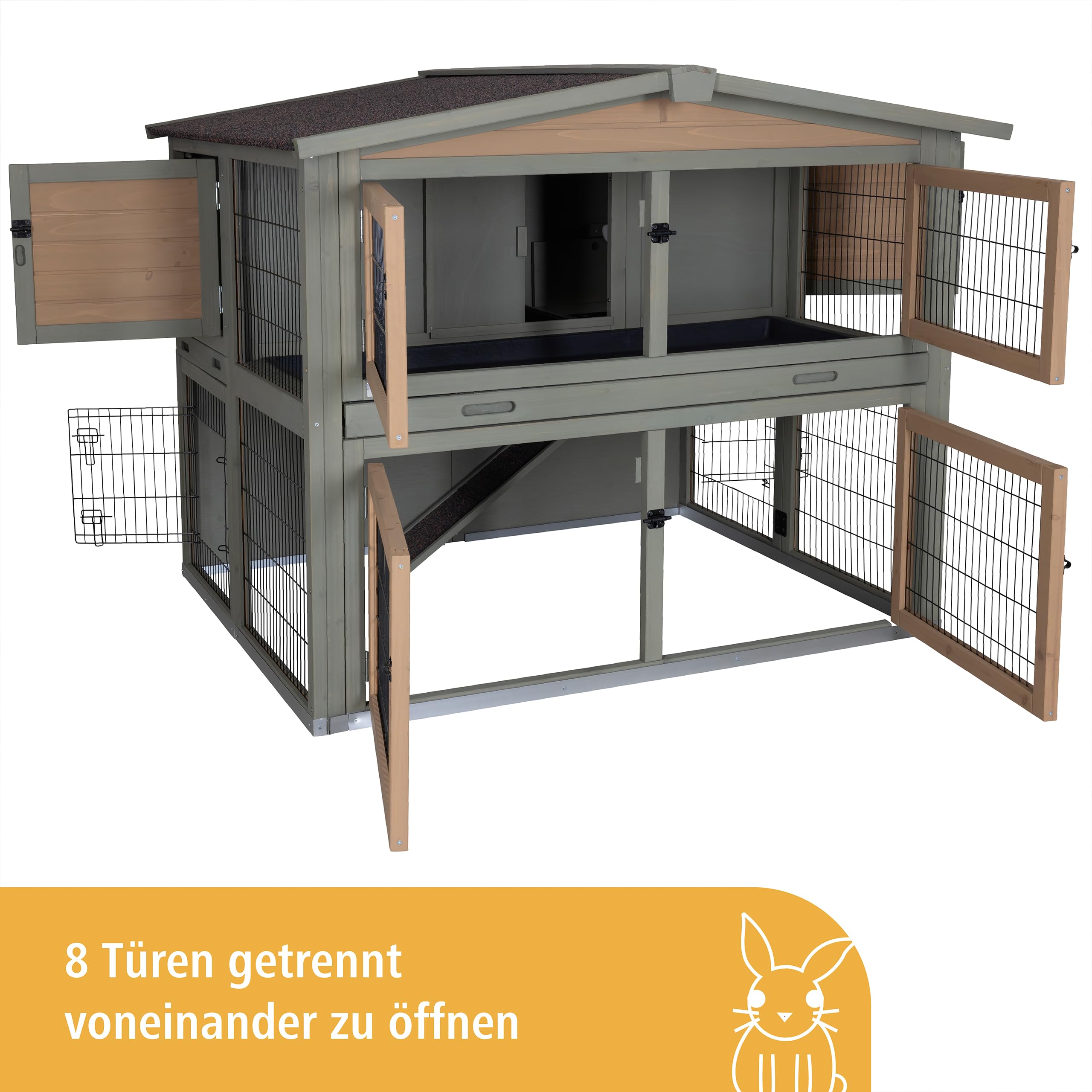 Kerbl Pet Nagerstall Suite, 134x115x111 cm, Kaninchenstall, Hasenstall, Holz, Kaninchen, Hasen