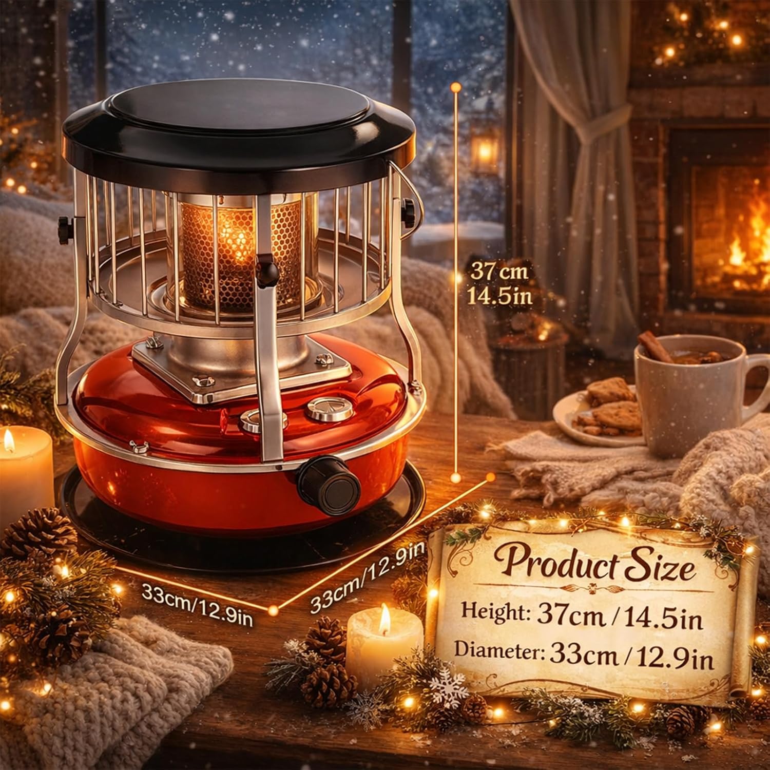 Non Electric Heaters for Indoor, Kerosene Heaters for Indoor Use, 2 in 1 Portable Kerosene Heater & Stove 9000 BTU Non-Electric Indoors Outdoor Heater, for Heating, Cooking (Chimneyless-C, 4.5L)